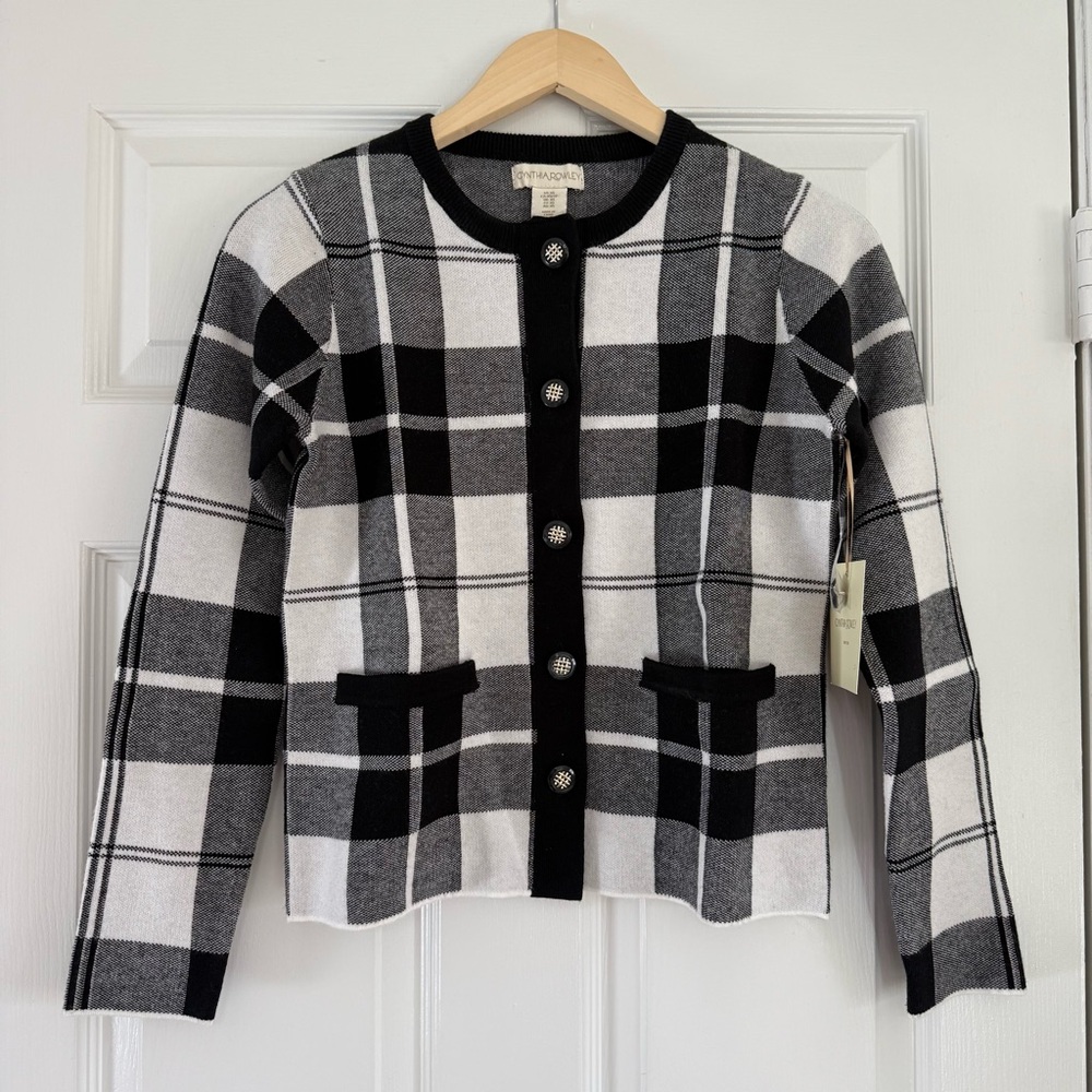 NEW Cynthia Rowley Black and White Checkered Sweater Size XS